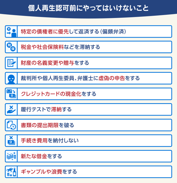 個人再生認可前にやってはいけないこと