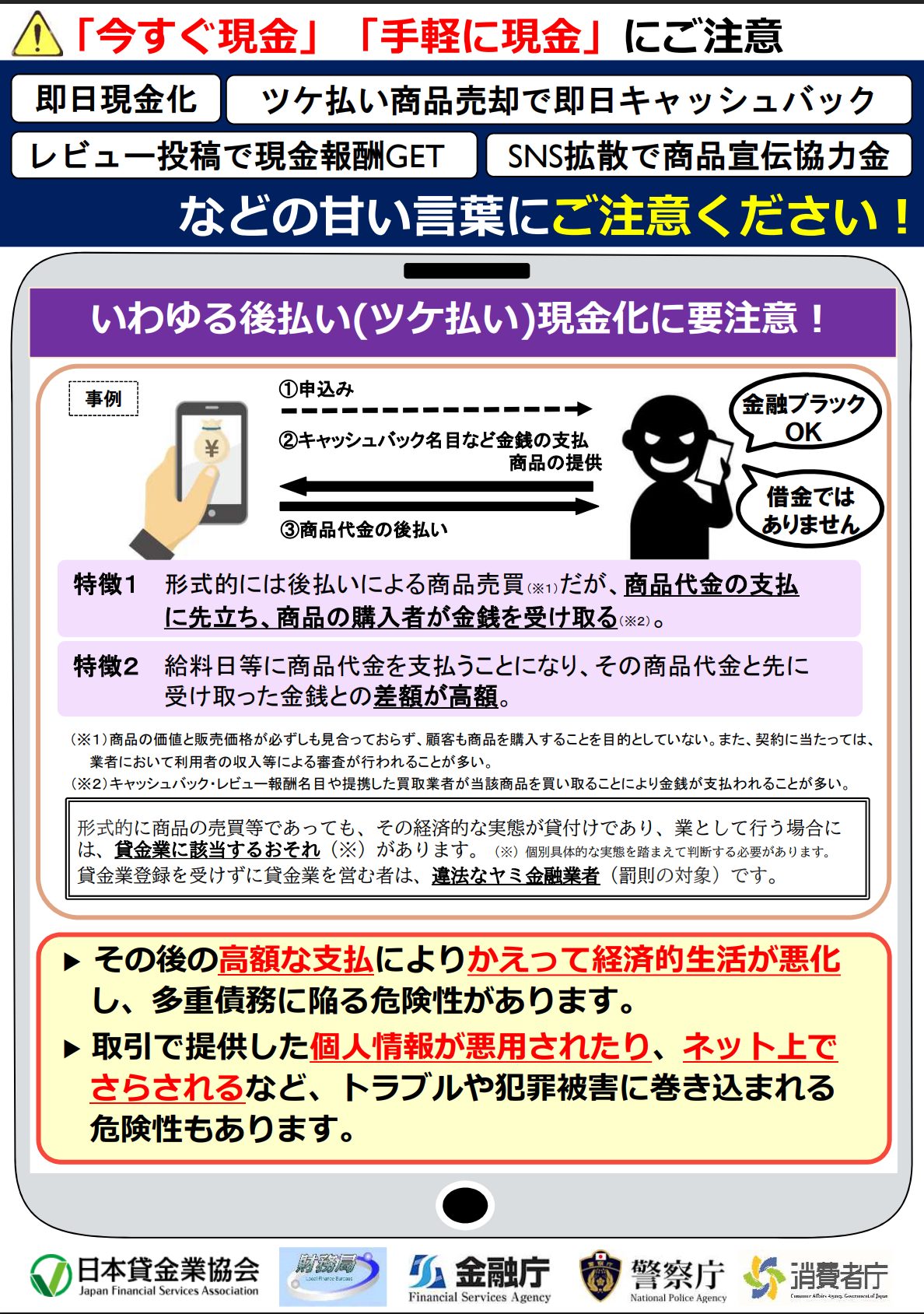 金融庁による注意喚起チラシ