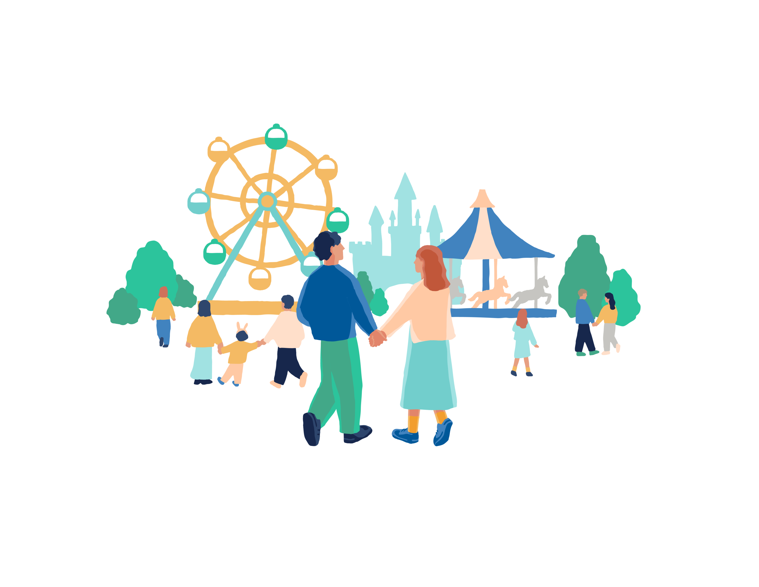 テーマパークを楽しいむ人たち